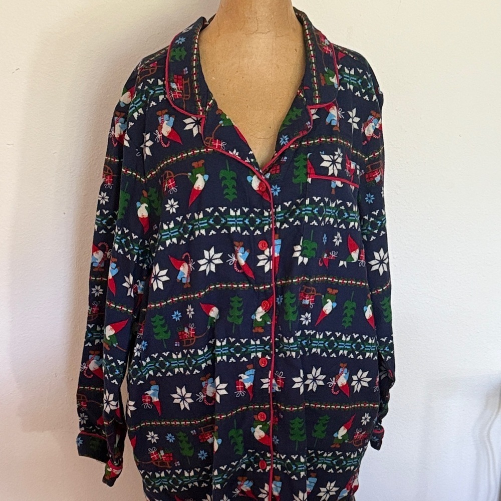 Hanna Andersson XL cotton flannel gnome Nordic Floral Print Pajama night gown
